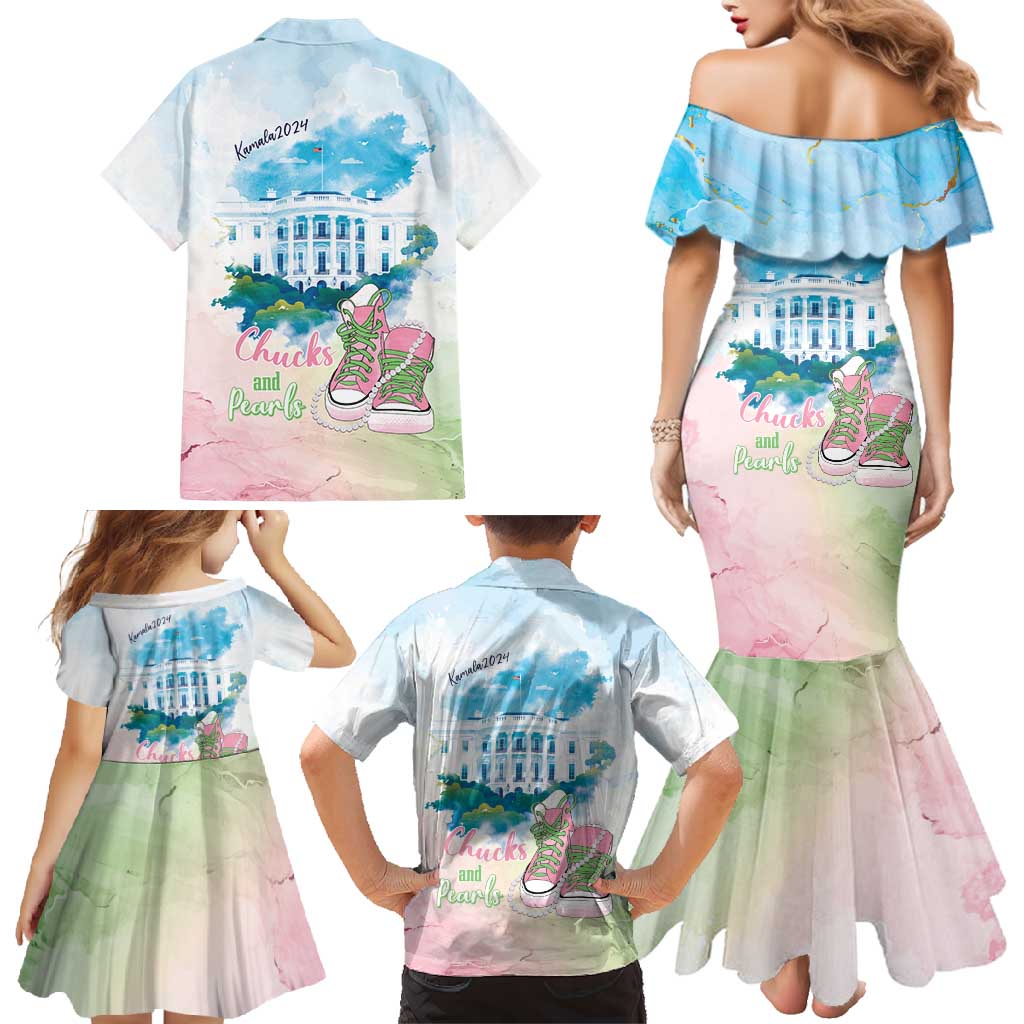Chucks N Pearls 2024 Family Matching Mermaid Dress and Hawaiian Shirt Pink Green Rocking The World LT7 - Wonder Print Shop