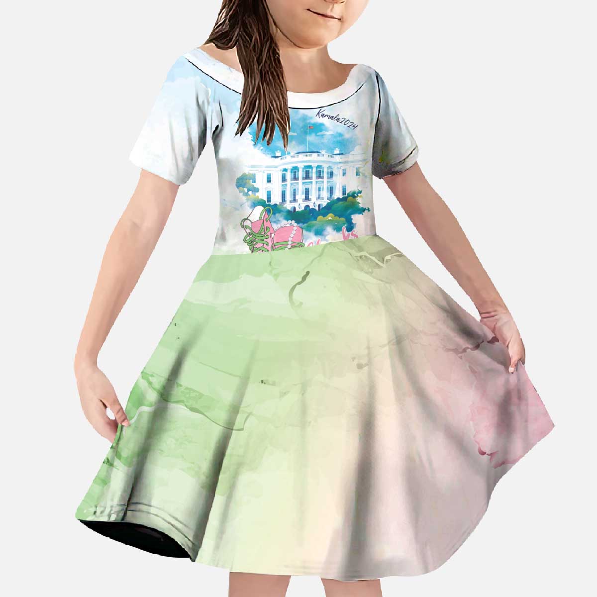 Chucks N Pearls 2024 Family Matching Off The Shoulder Long Sleeve Dress and Hawaiian Shirt Pink Green Rocking The World - Wonder Print Shop