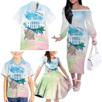 Chucks N Pearls 2024 Family Matching Off The Shoulder Long Sleeve Dress and Hawaiian Shirt Pink Green Rocking The World - Wonder Print Shop