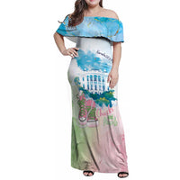 Chucks N Pearls 2024 Family Matching Off Shoulder Maxi Dress and Hawaiian Shirt Pink Green Rocking The World LT7 - Wonder Print Shop