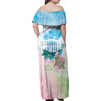 Chucks N Pearls 2024 Family Matching Off Shoulder Maxi Dress and Hawaiian Shirt Pink Green Rocking The World LT7 - Wonder Print Shop