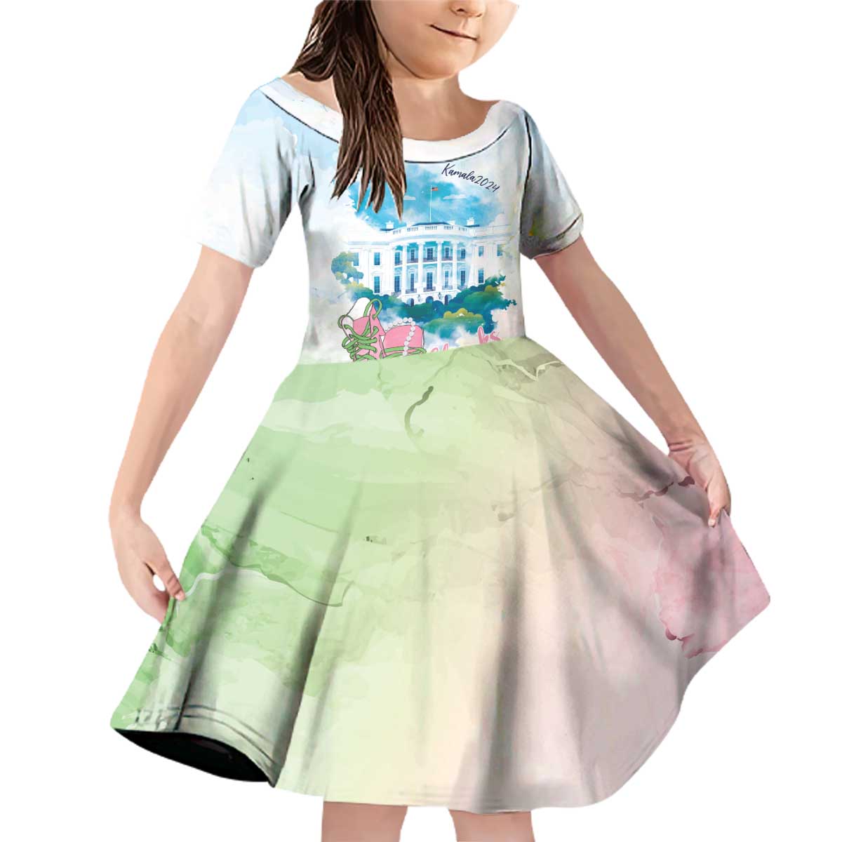 Chucks N Pearls 2024 Family Matching Off Shoulder Short Dress and Hawaiian Shirt Pink Green Rocking The World LT7 - Wonder Print Shop