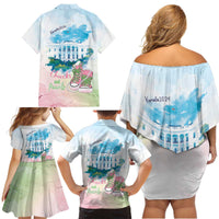 Chucks N Pearls 2024 Family Matching Off Shoulder Short Dress and Hawaiian Shirt Pink Green Rocking The World LT7 - Wonder Print Shop