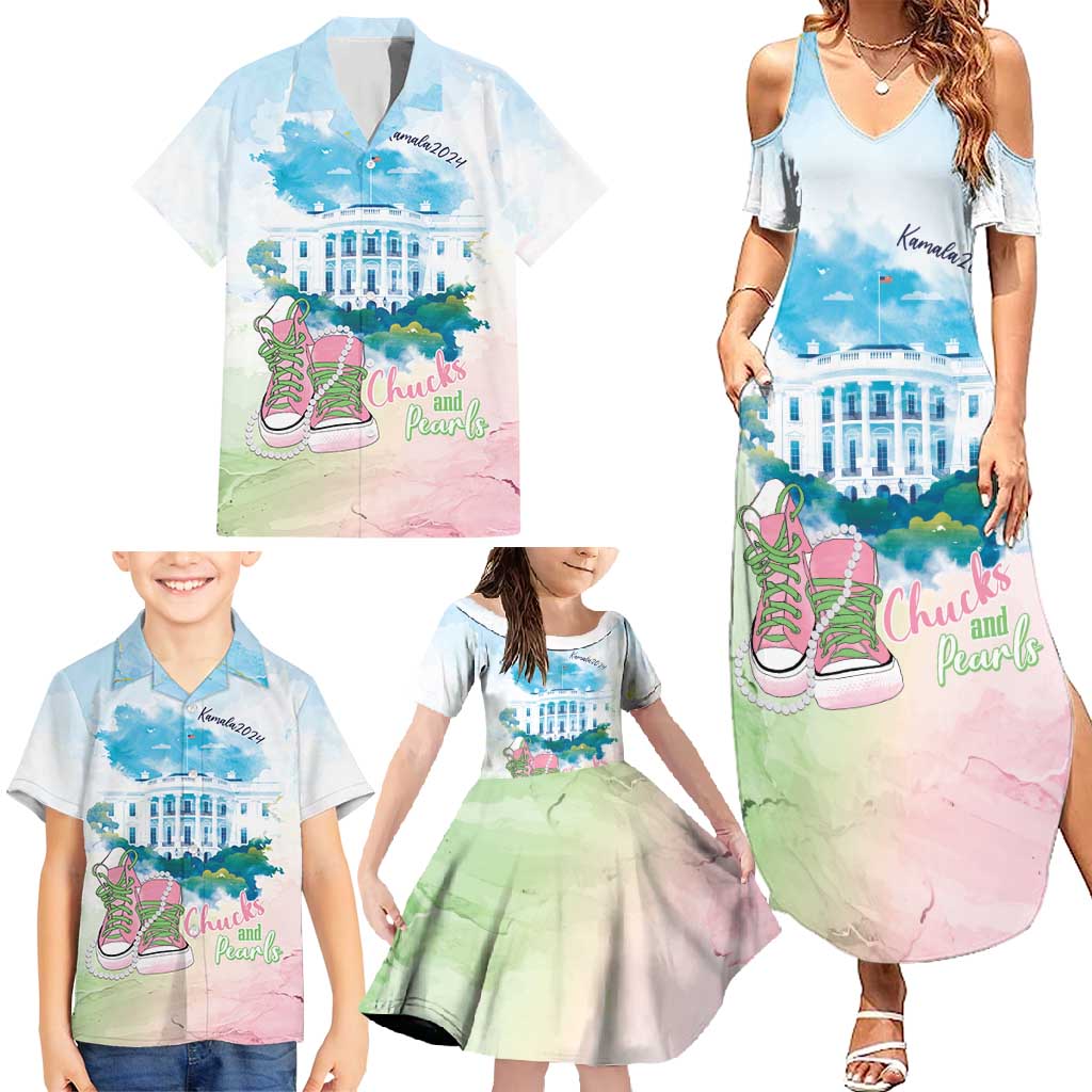 Chucks N Pearls 2024 Family Matching Summer Maxi Dress and Hawaiian Shirt Pink Green Rocking The World - Wonder Print Shop