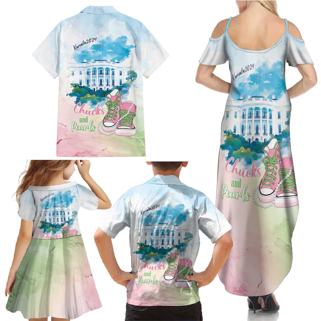 Chucks N Pearls 2024 Family Matching Summer Maxi Dress and Hawaiian Shirt Pink Green Rocking The World - Wonder Print Shop