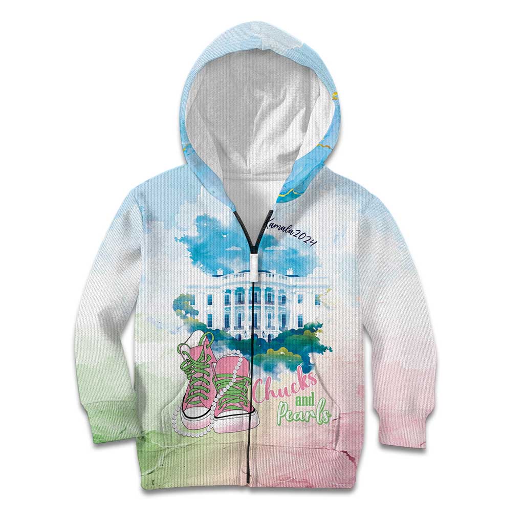 Chucks N Pearls 2024 Kid Hoodie Pink Green Rocking The World - Wonder Print Shop