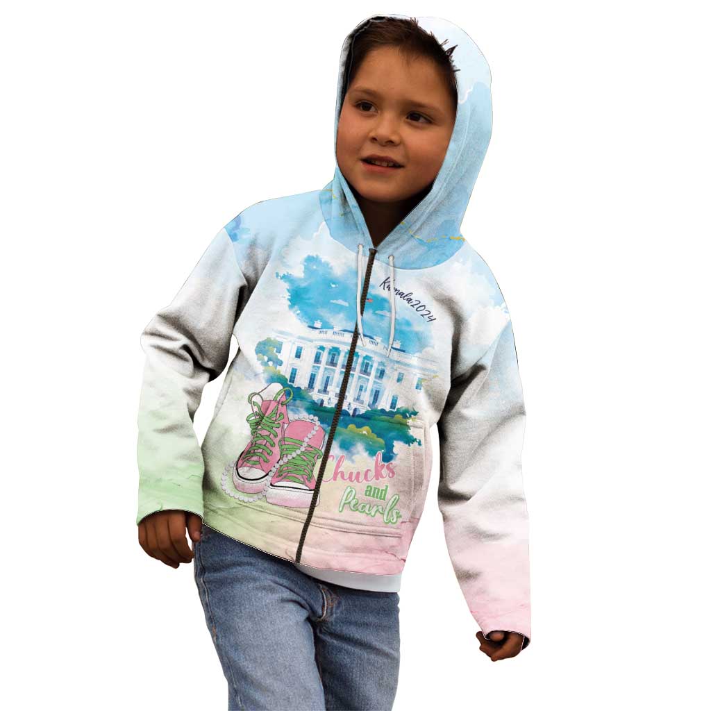 Chucks N Pearls 2024 Kid Hoodie Pink Green Rocking The World - Wonder Print Shop