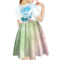 Chucks N Pearls 2024 Kid Short Sleeve Dress Pink Green Rocking The World - Wonder Print Shop