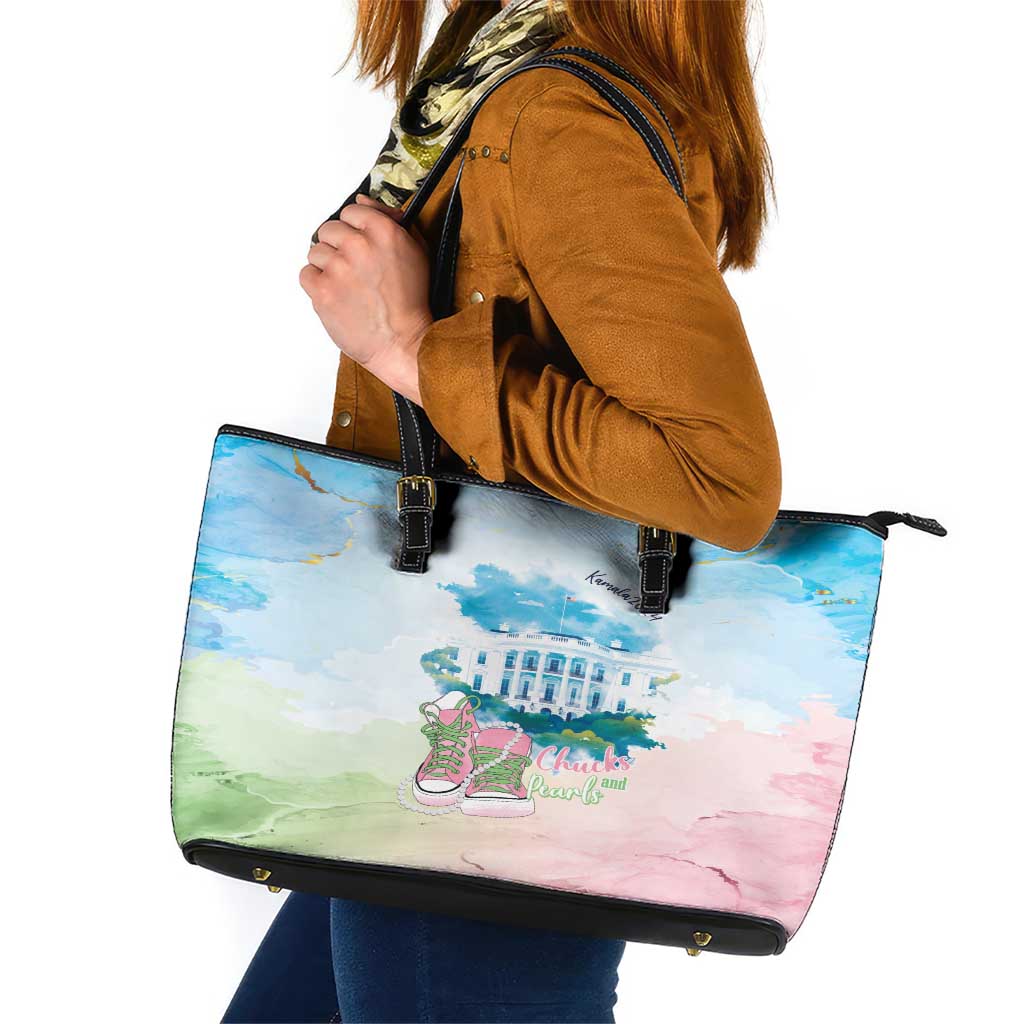 Chucks N Pearls 2024 Leather Tote Bag Pink Green Rocking The World - Wonder Print Shop