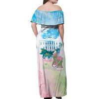 Chucks N Pearls 2024 Off Shoulder Maxi Dress Pink Green Rocking The World - Wonder Print Shop