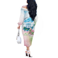Chucks N Pearls 2024 Off The Shoulder Long Sleeve Dress Pink Green Rocking The World - Wonder Print Shop