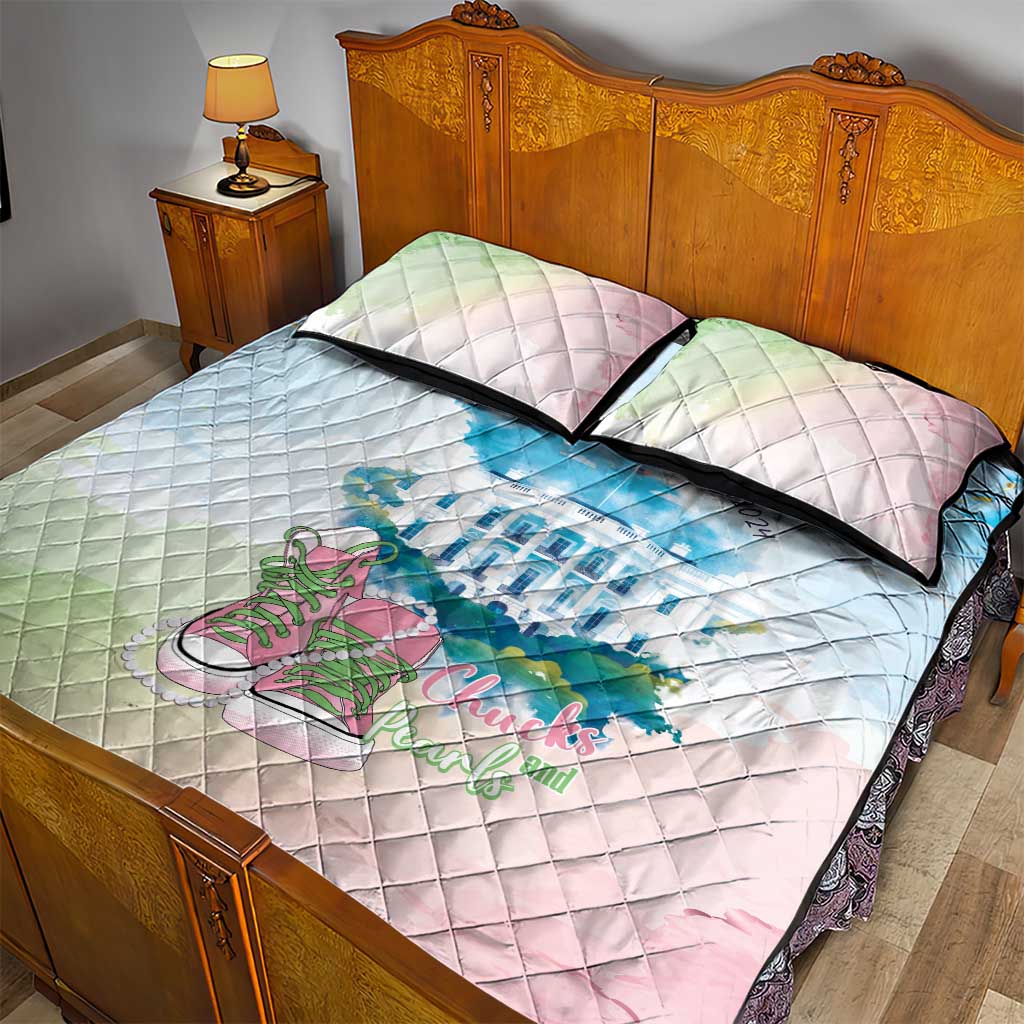 Chucks N Pearls 2024 Quilt Bed Set Pink Green Rocking The World - Wonder Print Shop