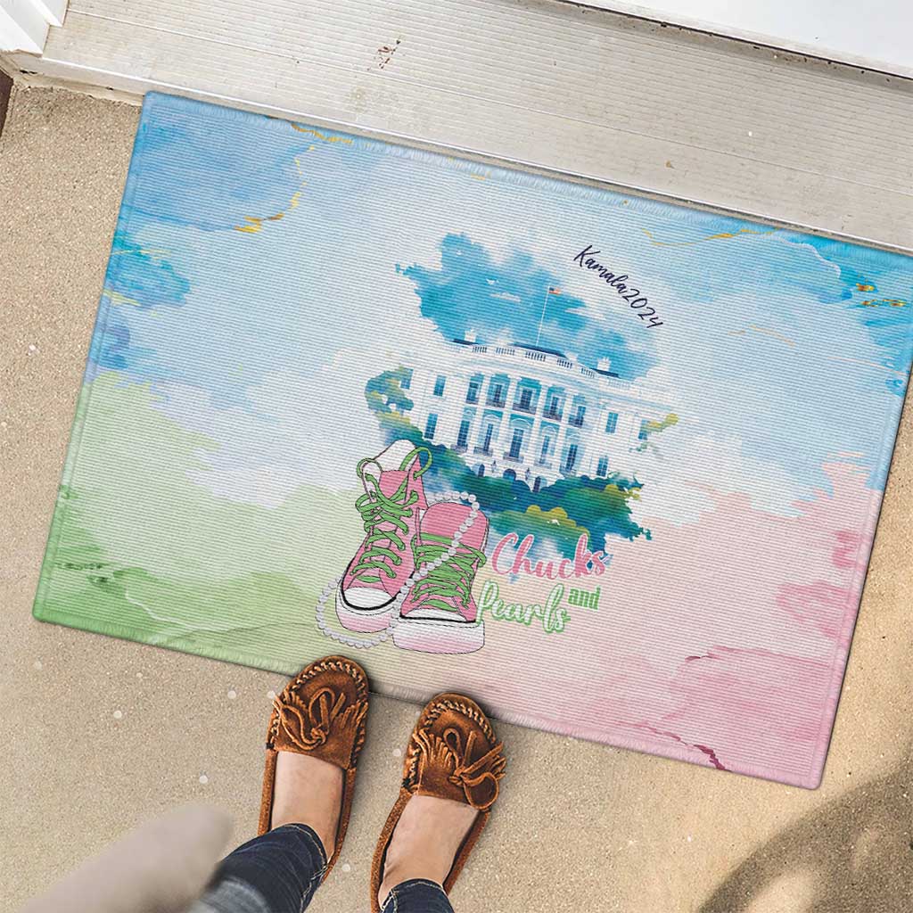 Chucks N Pearls 2024 Rubber Doormat Pink Green Rocking The World - Wonder Print Shop