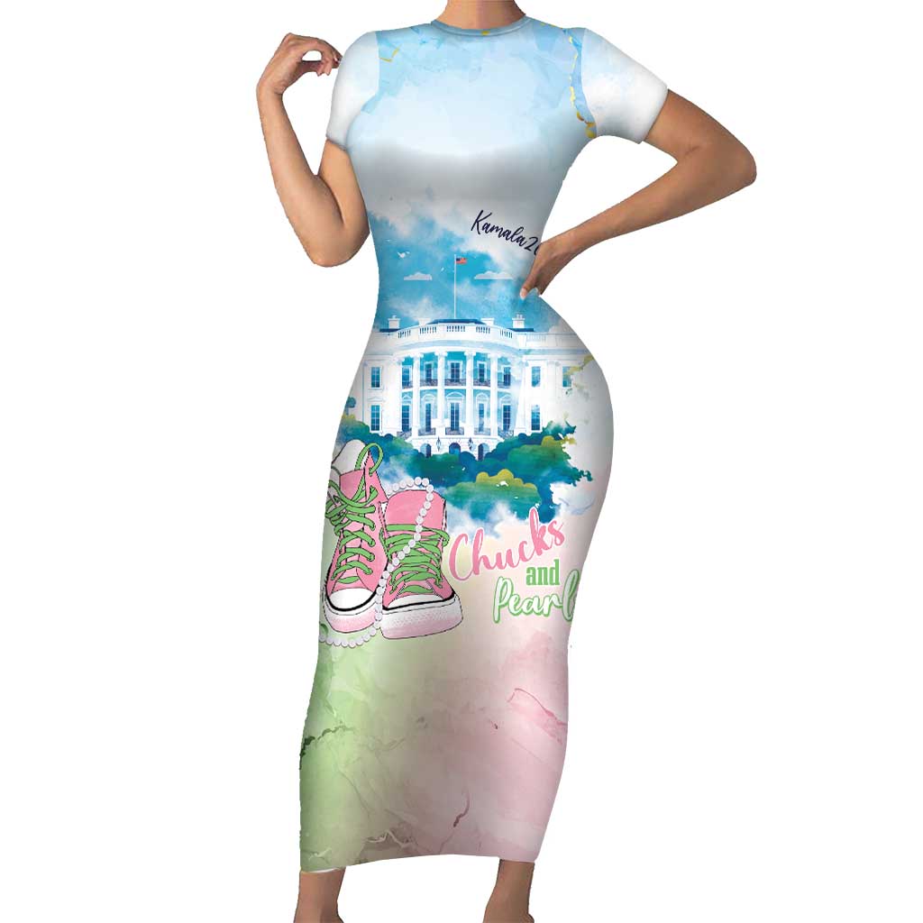 Chucks N Pearls 2024 Short Sleeve Bodycon Dress Pink Green Rocking The World - Wonder Print Shop