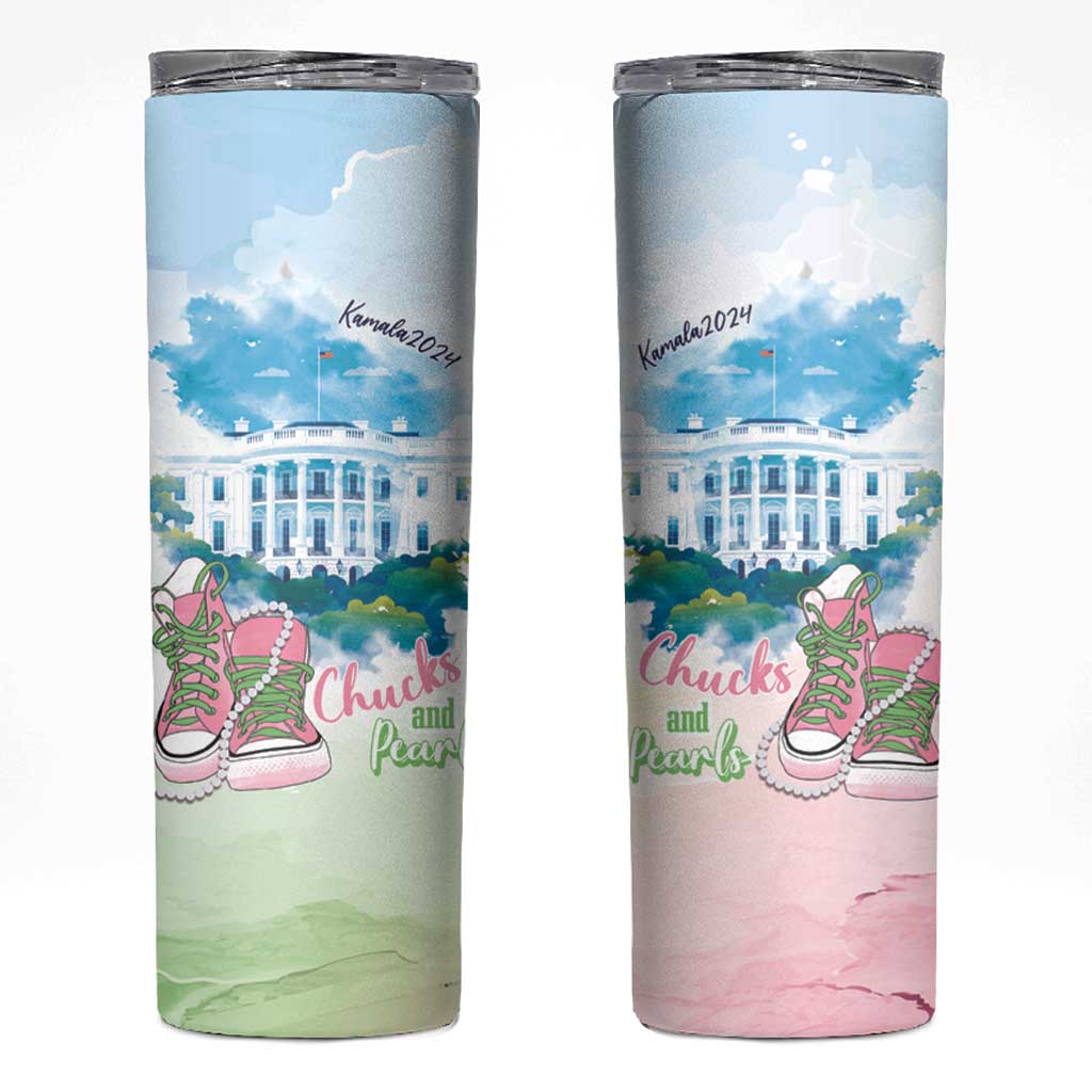 Chucks N Pearls 2024 Skinny Tumbler Pink Green Rocking The World - Wonder Print Shop