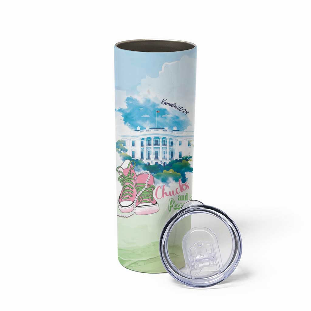 Chucks N Pearls 2024 Skinny Tumbler Pink Green Rocking The World - Wonder Print Shop