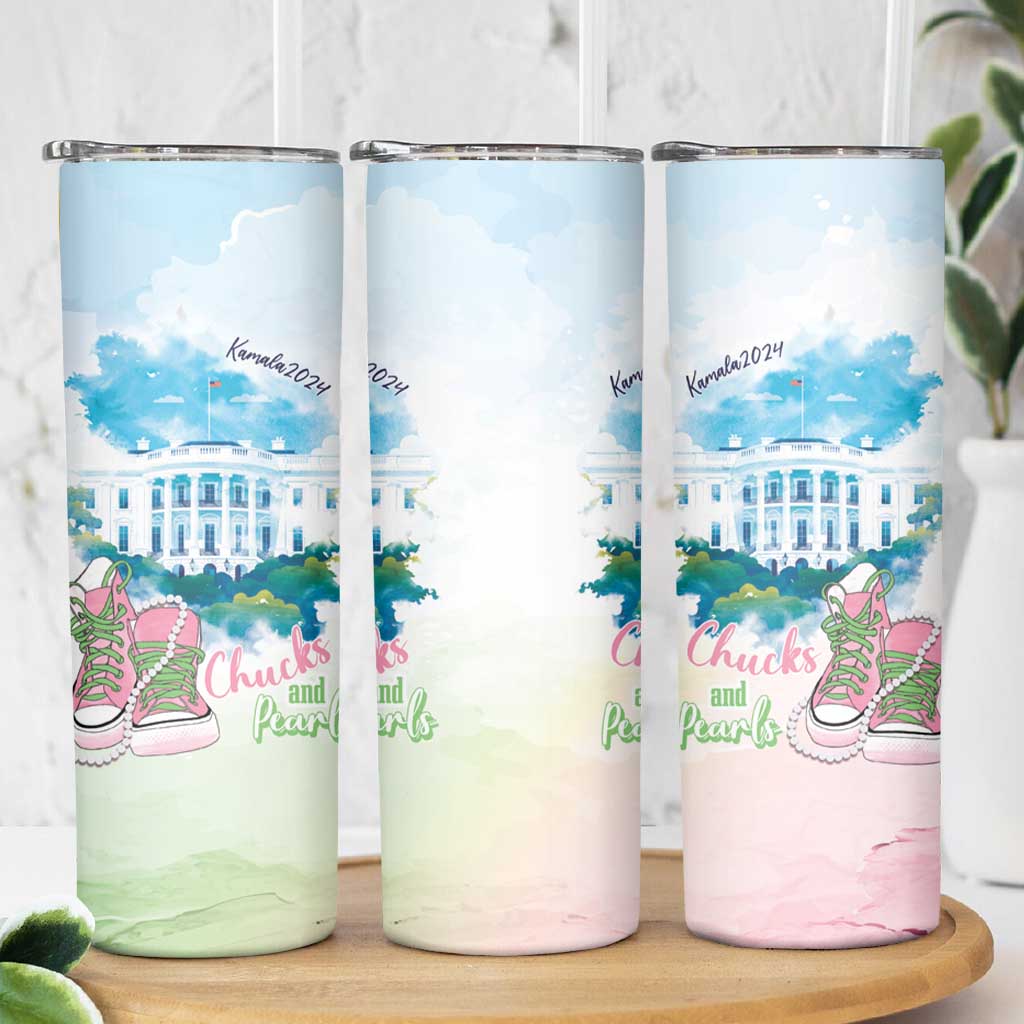 Chucks N Pearls 2024 Skinny Tumbler Pink Green Rocking The World - Wonder Print Shop