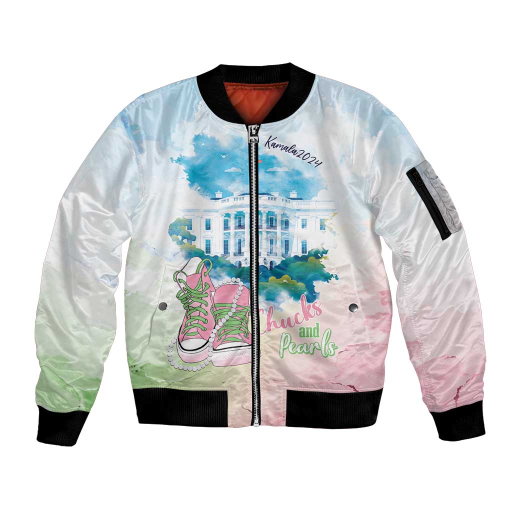 Chucks N Pearls 2024 Sleeve Zip Bomber Jacket Pink Green Rocking The World - Wonder Print Shop