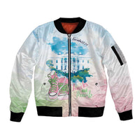 Chucks N Pearls 2024 Sleeve Zip Bomber Jacket Pink Green Rocking The World - Wonder Print Shop