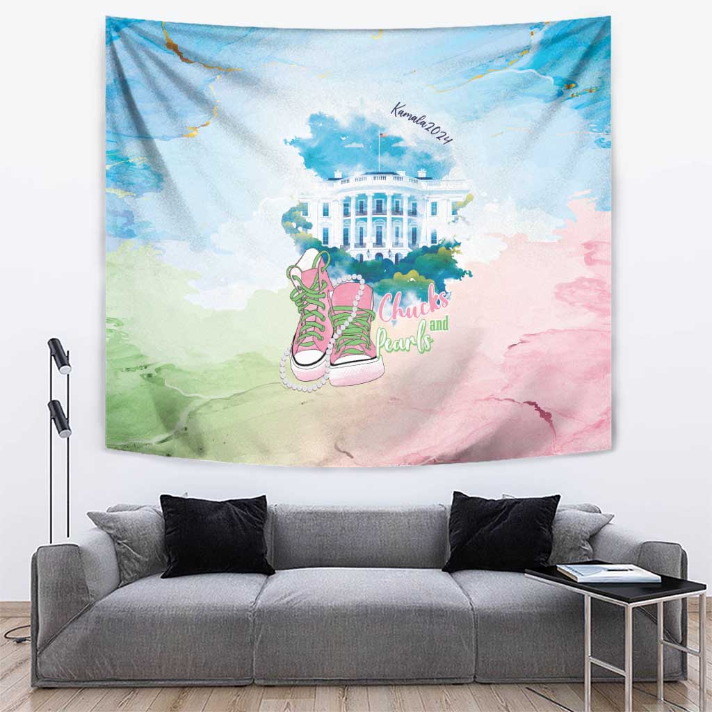 Chucks N Pearls 2024 Tapestry Pink Green Rocking The World - Wonder Print Shop