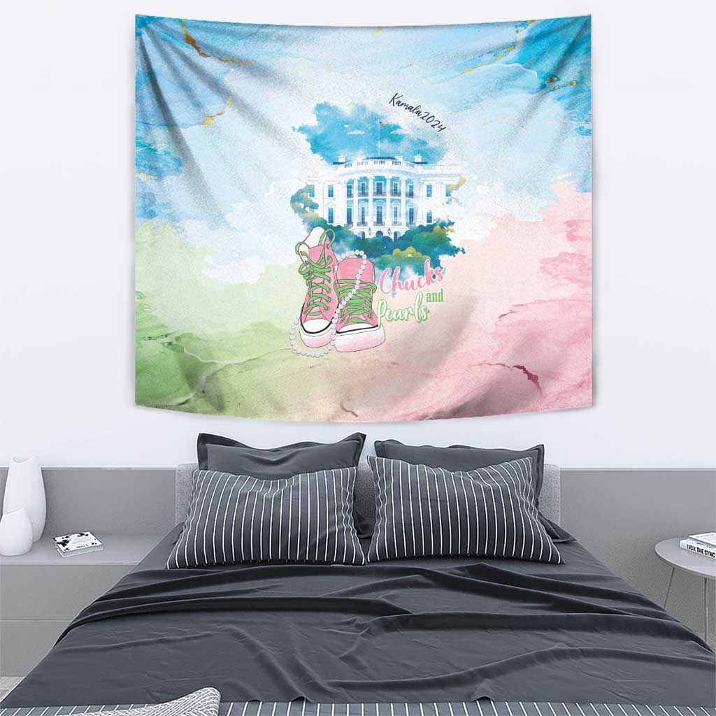Chucks N Pearls 2024 Tapestry Pink Green Rocking The World - Wonder Print Shop