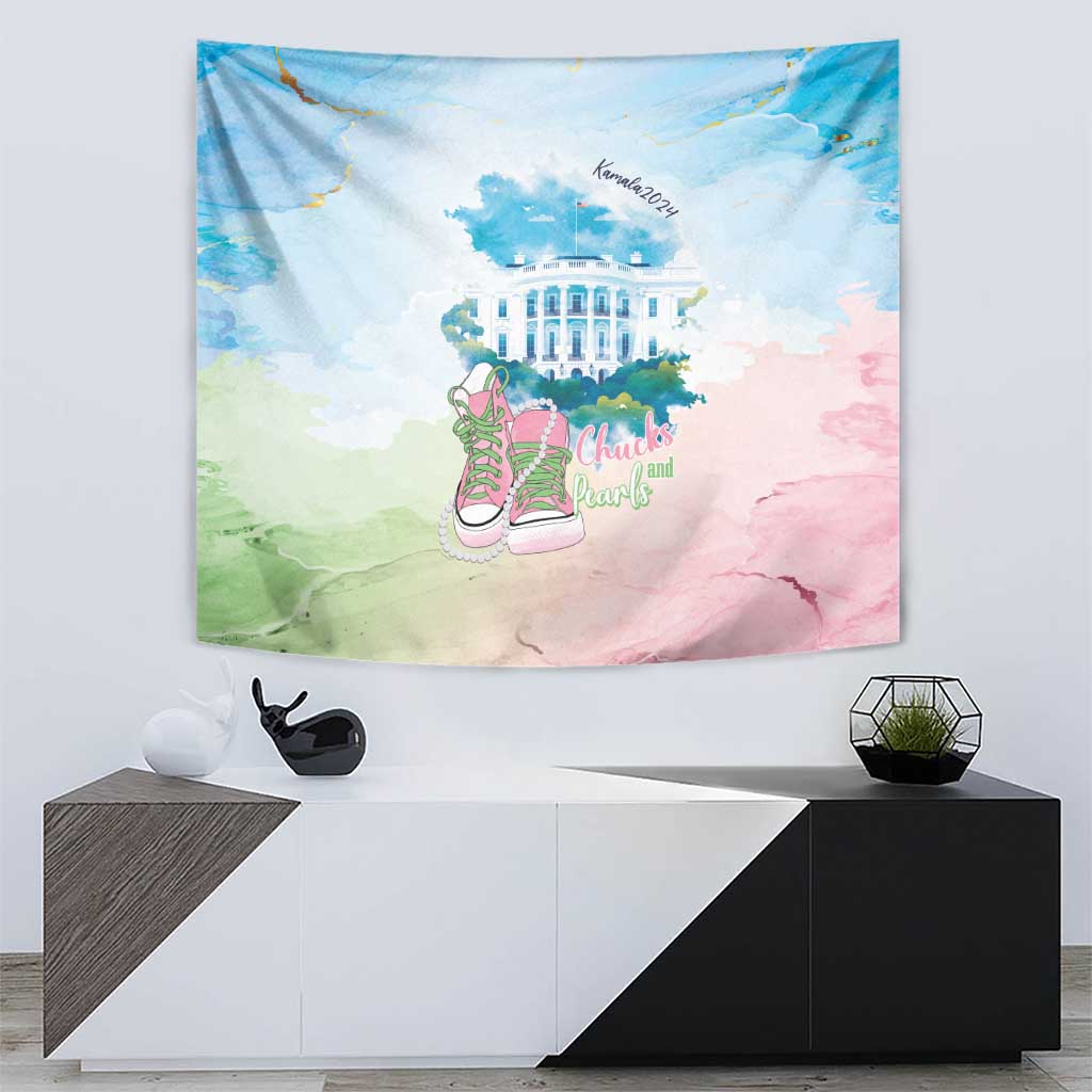 Chucks N Pearls 2024 Tapestry Pink Green Rocking The World - Wonder Print Shop