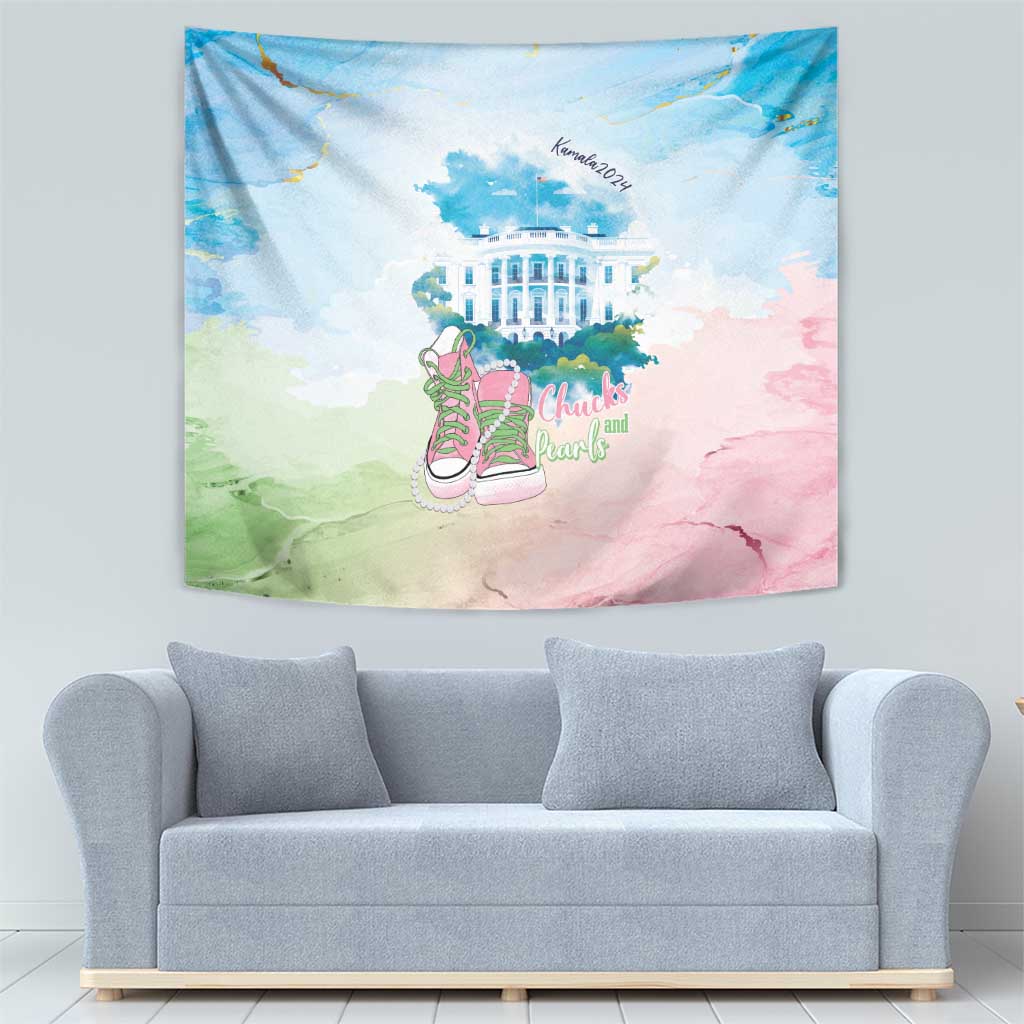 Chucks N Pearls 2024 Tapestry Pink Green Rocking The World - Wonder Print Shop
