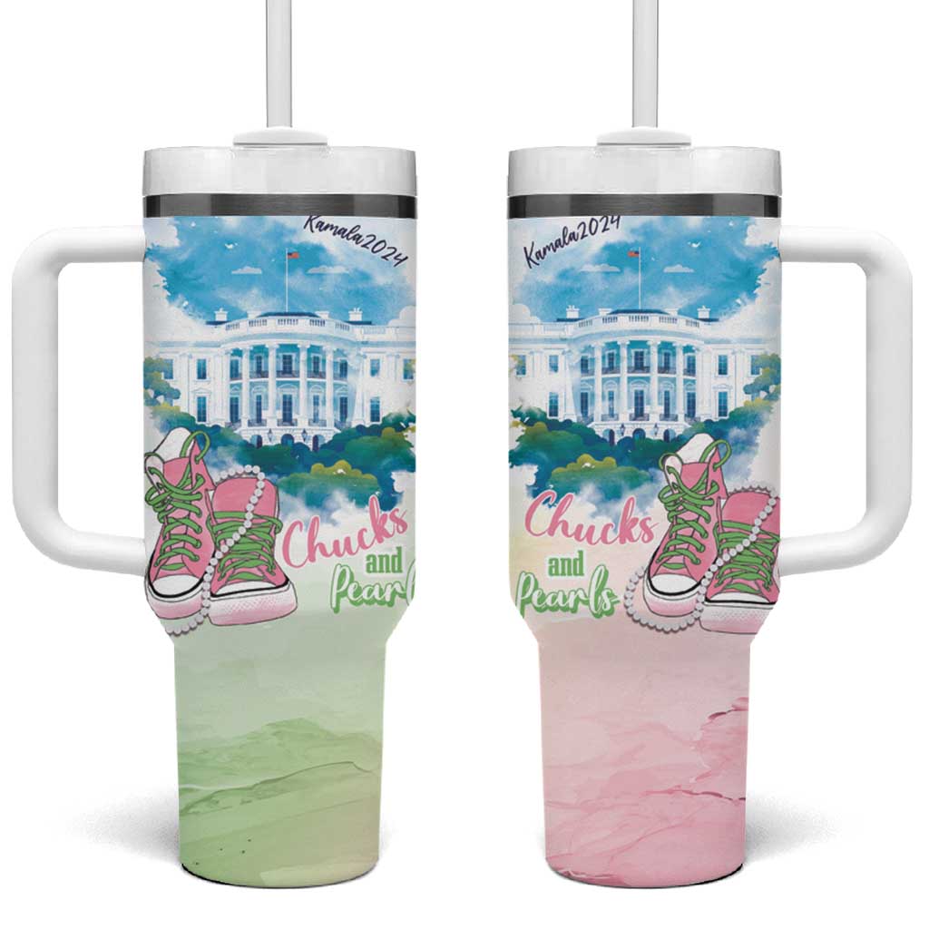 Chucks N Pearls 2024 Tumbler With Handle Pink Green Rocking The World - Wonder Print Shop