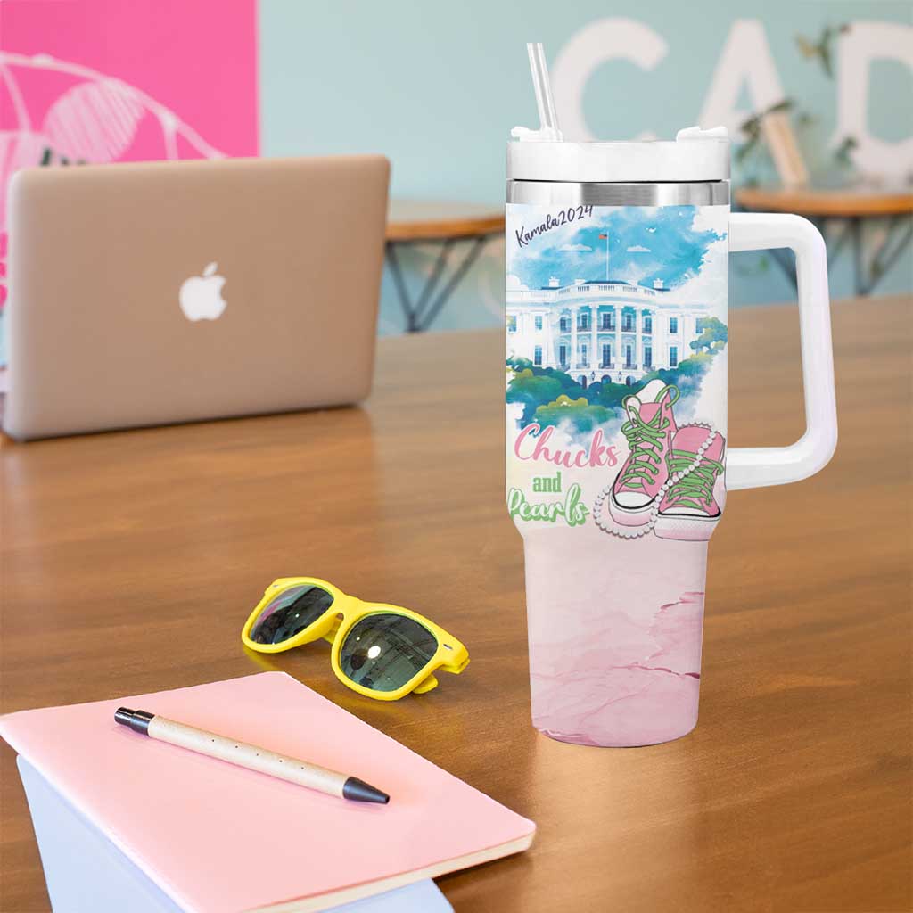 Chucks N Pearls 2024 Tumbler With Handle Pink Green Rocking The World - Wonder Print Shop