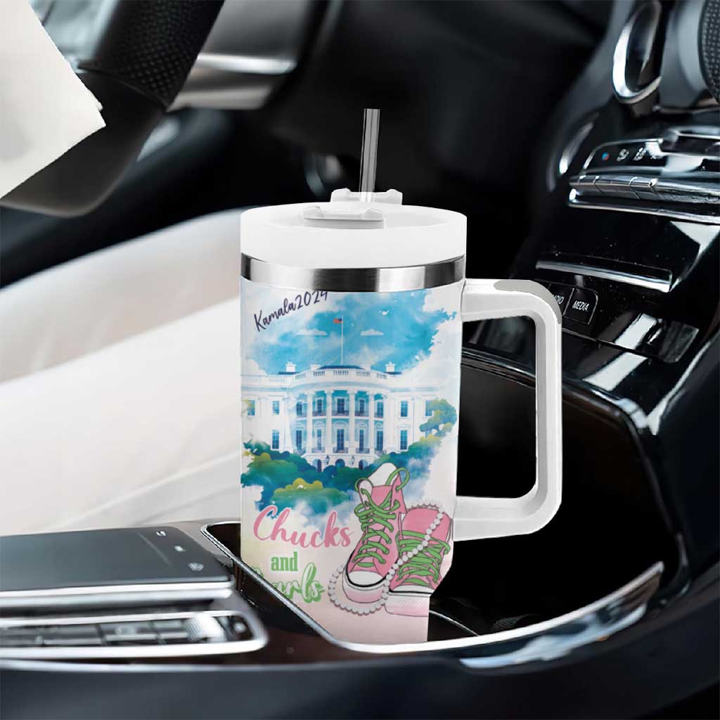 Chucks N Pearls 2024 Tumbler With Handle Pink Green Rocking The World - Wonder Print Shop