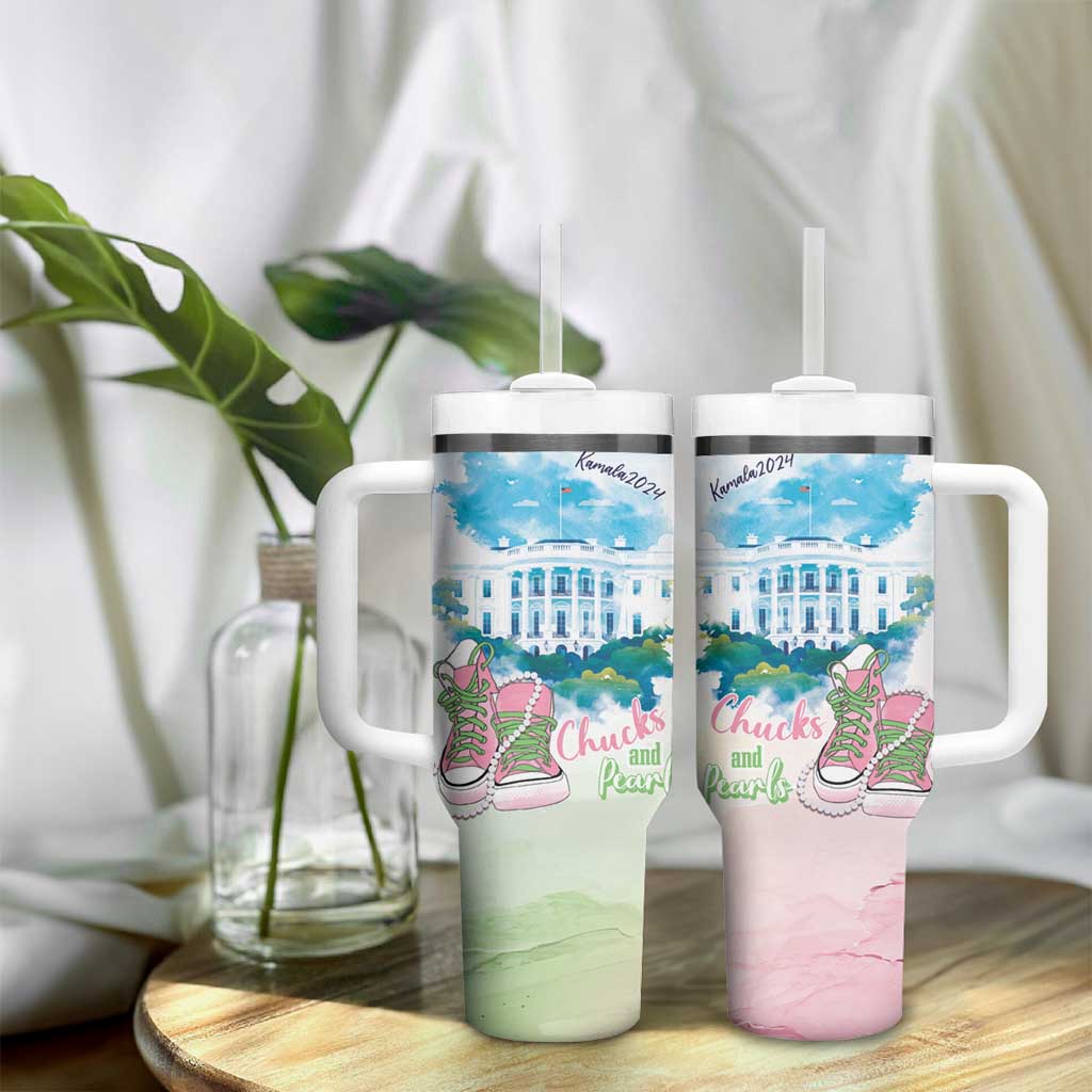 Chucks N Pearls 2024 Tumbler With Handle Pink Green Rocking The World - Wonder Print Shop