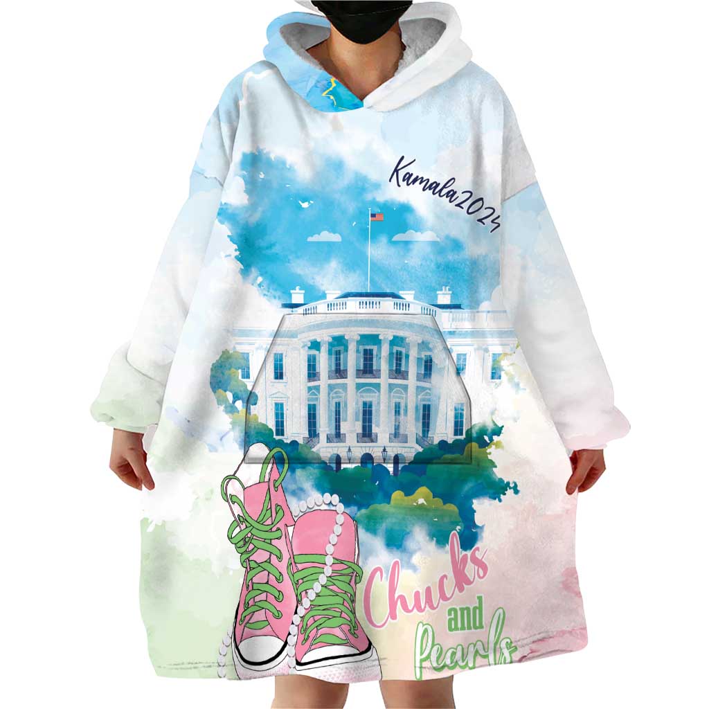 Chucks N Pearls 2024 Wearable Blanket Hoodie Pink Green Rocking The World - Wonder Print Shop