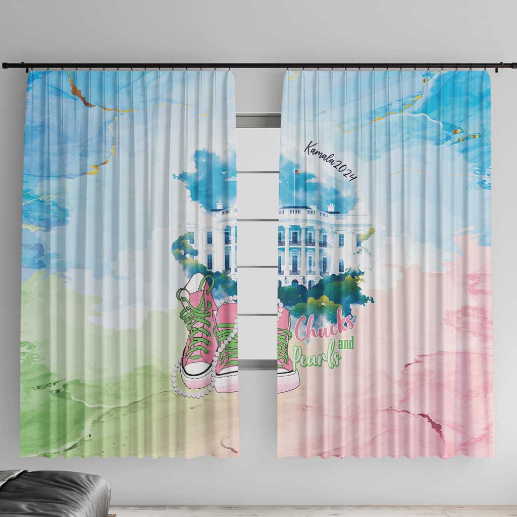 Chucks N Pearls 2024 Window Curtain Pink Green Rocking The World - Wonder Print Shop