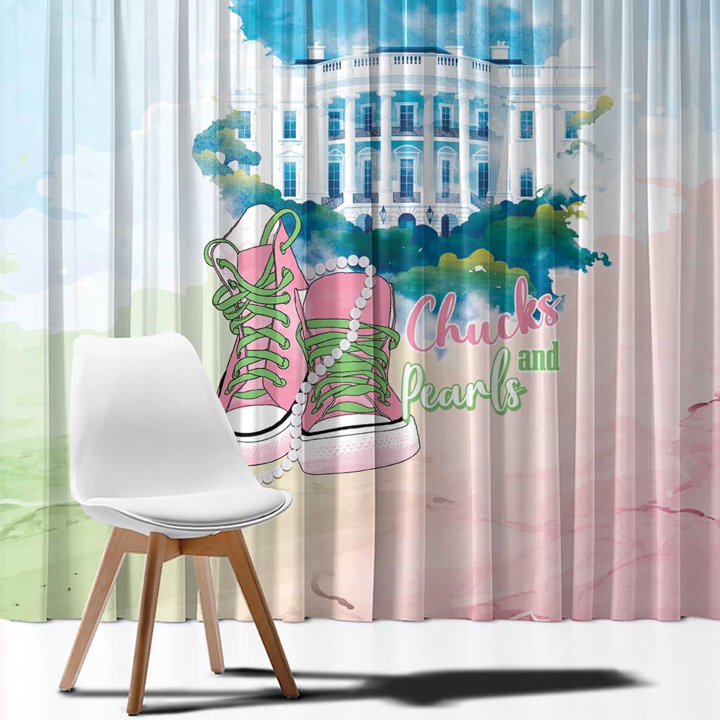 Chucks N Pearls 2024 Window Curtain Pink Green Rocking The World - Wonder Print Shop