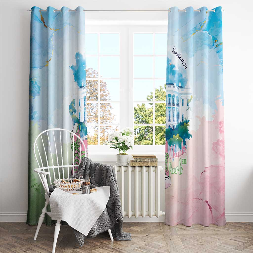 Chucks N Pearls 2024 Window Curtain Pink Green Rocking The World - Wonder Print Shop