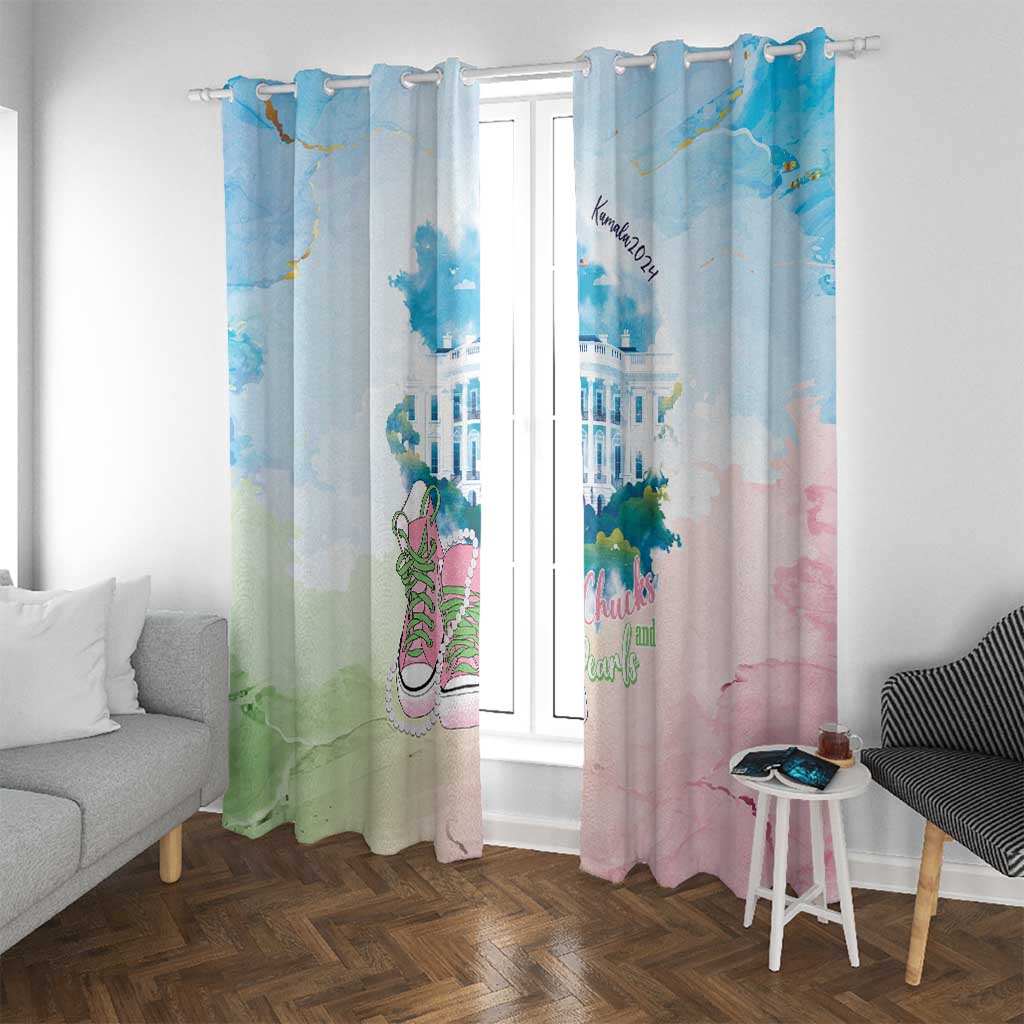 Chucks N Pearls 2024 Window Curtain Pink Green Rocking The World - Wonder Print Shop