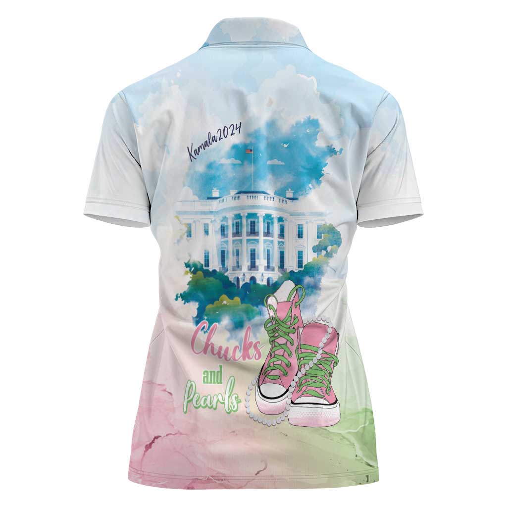 Chucks N Pearls 2024 Women Polo Shirt Pink Green Rocking The World - Wonder Print Shop