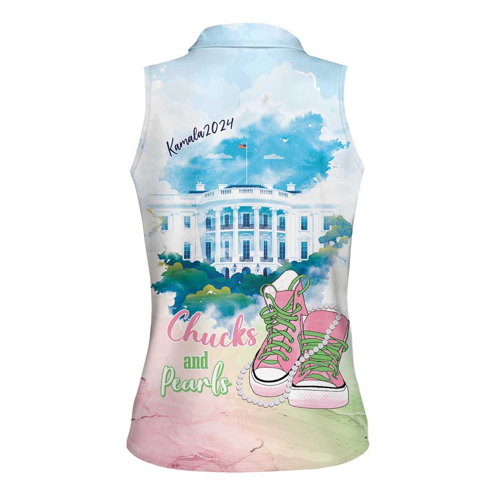 Chucks N Pearls 2024 Women Sleeveless Polo Shirt Pink Green Rocking The World - Wonder Print Shop