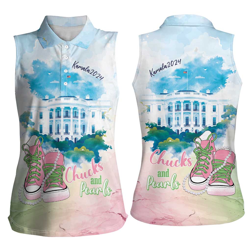 Chucks N Pearls 2024 Women Sleeveless Polo Shirt Pink Green Rocking The World - Wonder Print Shop