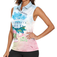 Chucks N Pearls 2024 Women Sleeveless Polo Shirt Pink Green Rocking The World - Wonder Print Shop