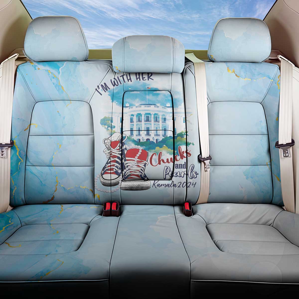 Chucks N Pearls 2024 Back Car Seat Cover I'm With Her LT7 - Wonder Print Shop
