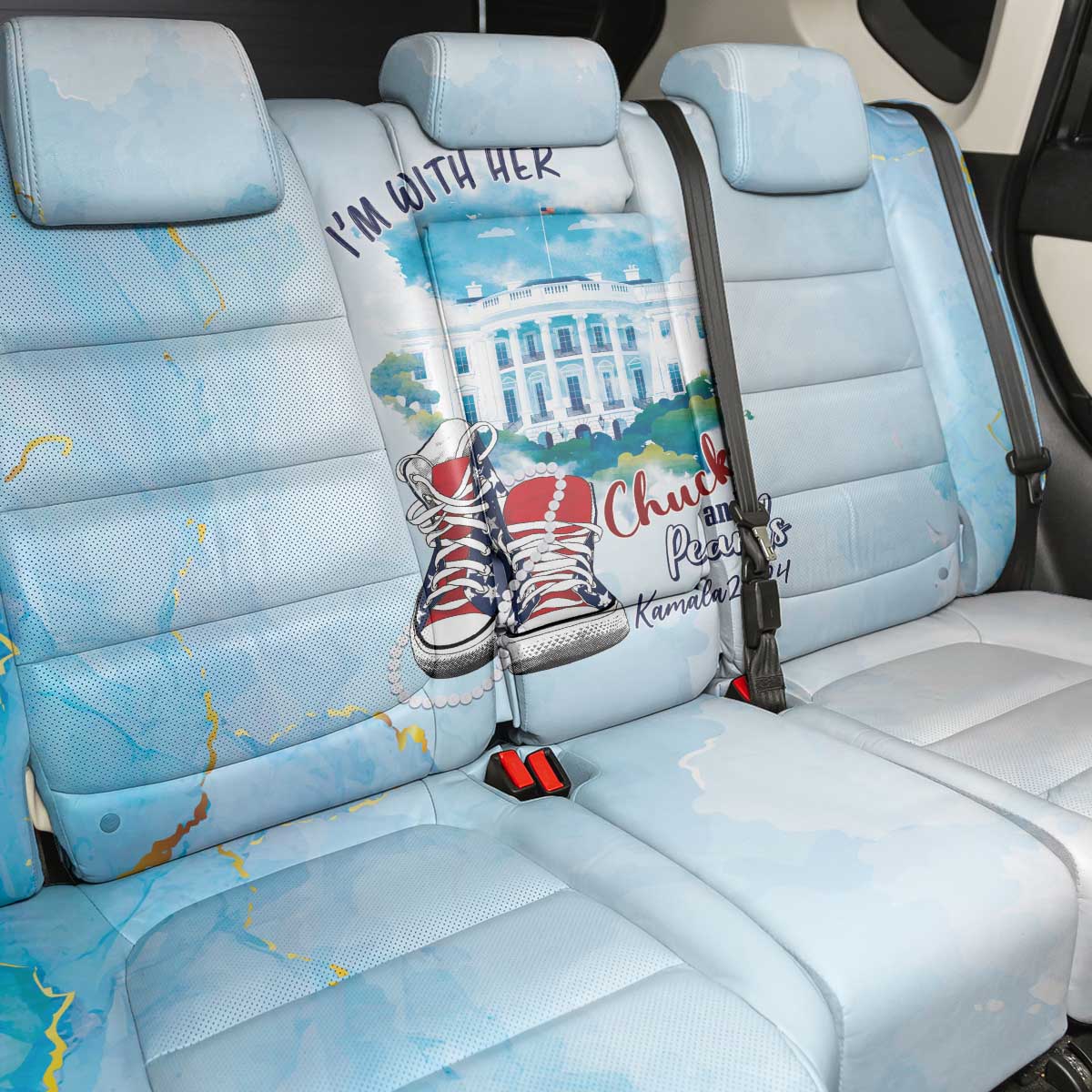 Chucks N Pearls 2024 Back Car Seat Cover I'm With Her LT7 - Wonder Print Shop