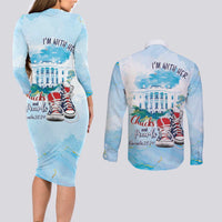 Chucks N Pearls 2024 Couples Matching Long Sleeve Bodycon Dress and Long Sleeve Button Shirt I'm With Her LT7 - Wonder Print Shop