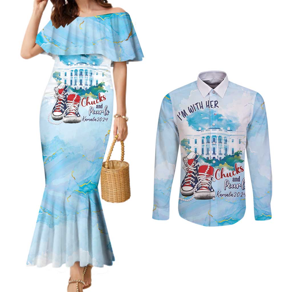 Chucks N Pearls 2024 Couples Matching Mermaid Dress and Long Sleeve Button Shirt I'm With Her