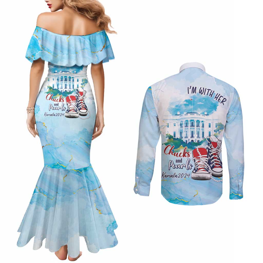 Chucks N Pearls 2024 Couples Matching Mermaid Dress and Long Sleeve Button Shirt I'm With Her