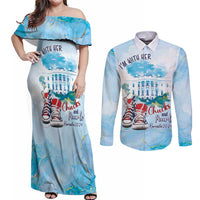 Chucks N Pearls 2024 Couples Matching Off Shoulder Maxi Dress and Long Sleeve Button Shirt I'm With Her LT7 - Wonder Print Shop