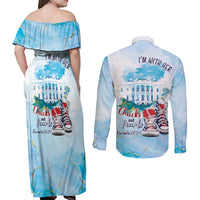 Chucks N Pearls 2024 Couples Matching Off Shoulder Maxi Dress and Long Sleeve Button Shirt I'm With Her LT7 - Wonder Print Shop