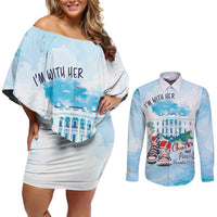 Chucks N Pearls 2024 Couples Matching Off Shoulder Short Dress and Long Sleeve Button Shirt I'm With Her LT7 - Wonder Print Shop