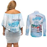 Chucks N Pearls 2024 Couples Matching Off Shoulder Short Dress and Long Sleeve Button Shirt I'm With Her LT7 - Wonder Print Shop