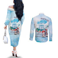 Chucks N Pearls 2024 Couples Matching Off The Shoulder Long Sleeve Dress and Long Sleeve Button Shirt I'm With Her